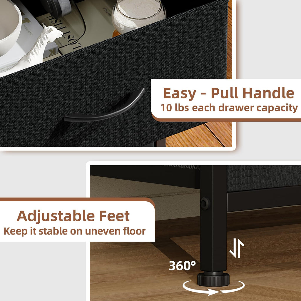Somdot Nightstand with 2 Drawers, Small Bedside Table with Removable Fabric Bins for Bedroom, Nursery & Living Room - Sturdy Steel Frame, Wood Top, Ash Grey